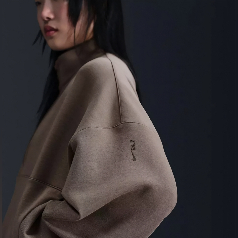 Nike 24.7 ImpossiblySoft Oversized 1/2  Zip Sweatshirt In Mink Brown, NWT - Picture 7 of 7